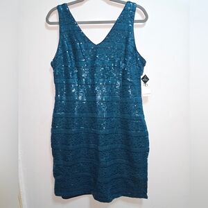 SD Collection Blue Teal Sequins Mini Dress Size 14 NWT